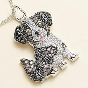 Crystal Dog Pendant Necklace Black ad White Sheep Dog Cute for Dog Lovers